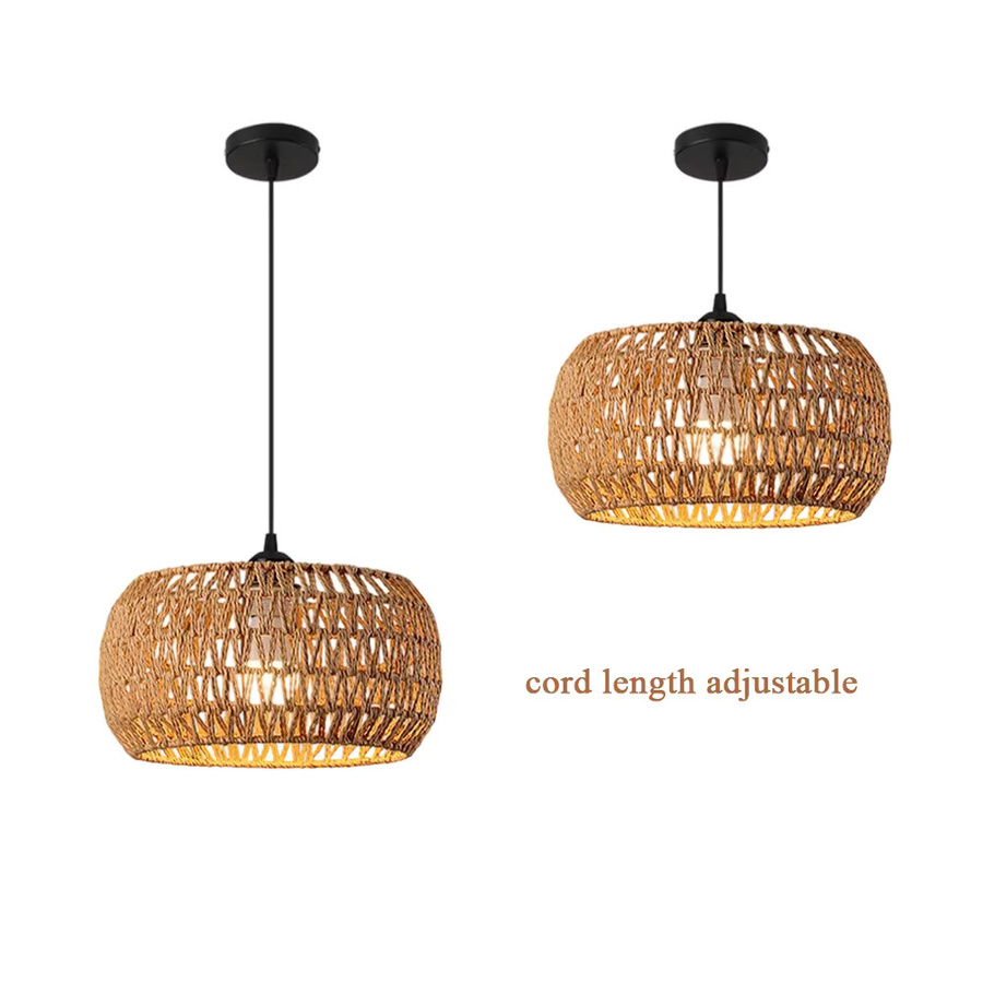 JOYINLED Handgewebter Lampenschirm aus Rattan in Braun für Pendelleuchten im Boho-Stil, Durchmesser: 32 cm - Bild 4
