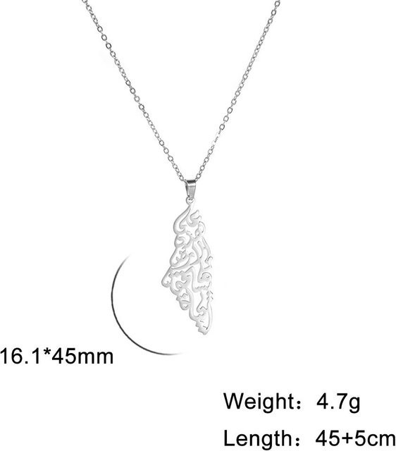 Anhänger Halskette Palästina Karte, Edelstahl, Silber, Unisex, 45-50cm - Bild 1