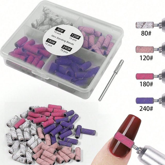 NotNoot Nagelbohrer-Schleifbänder, 60 Stück, 4 Farben, grob und fein, 3,1 mm - Bild 1