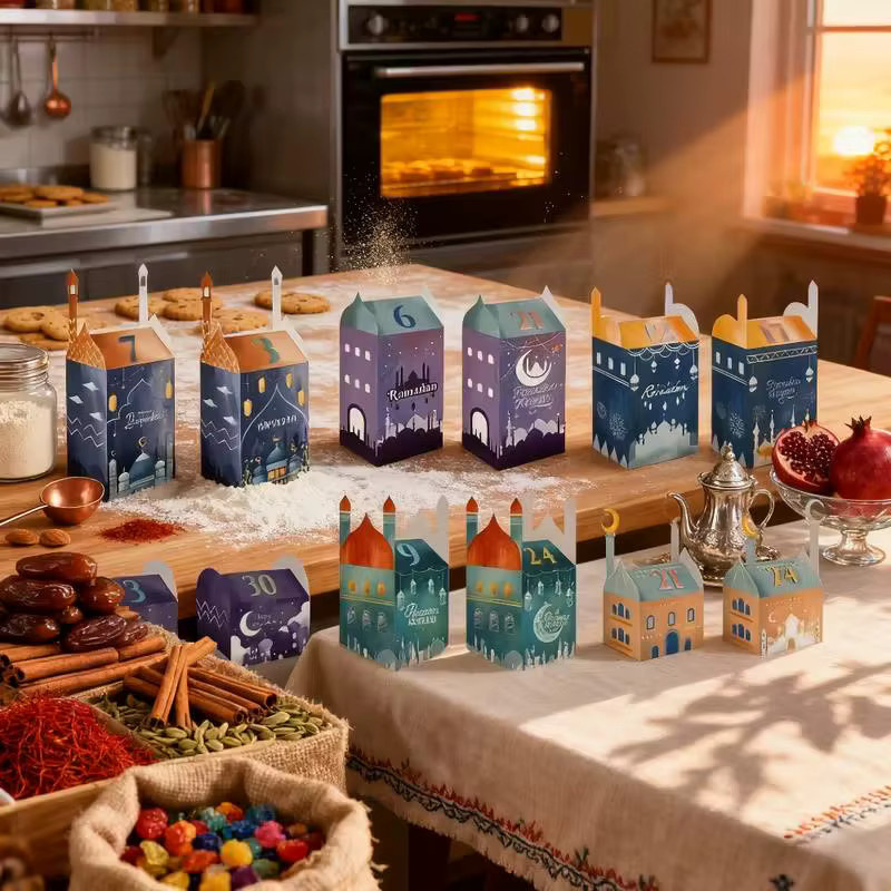 30 Stück ZQNYCY Eid Mubarak Countdown-Kalender Geschenkboxen mit Zahlenaufklebern für Ramadan Süßigkeiten und Gebäck, Mehrfarbig - Bild 2
