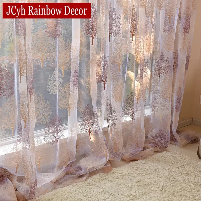 JCyh Rainbow Decor Transparente Tüll-Vorhänge im Japanischen Stil, Beige/Mehrfarbig, Polyester - Bild 1