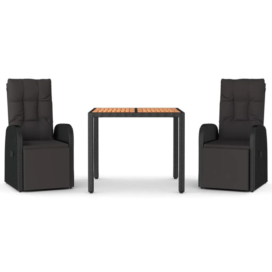 vidaXL 3-tlg Garten-Essgruppe aus schwarzem PE-Rattan und massivem Akazienholz mit rechteckigem Tisch und Stühlen - Bild 2