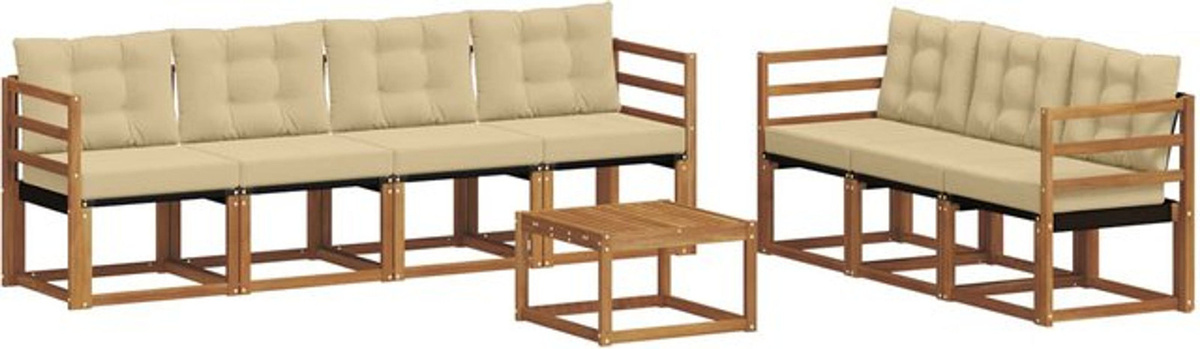 vidaXL Outdoor-Sofagarnitur aus Akazie mit 8-teiligem Set und Kissen in Natur und Beige - Bild 1