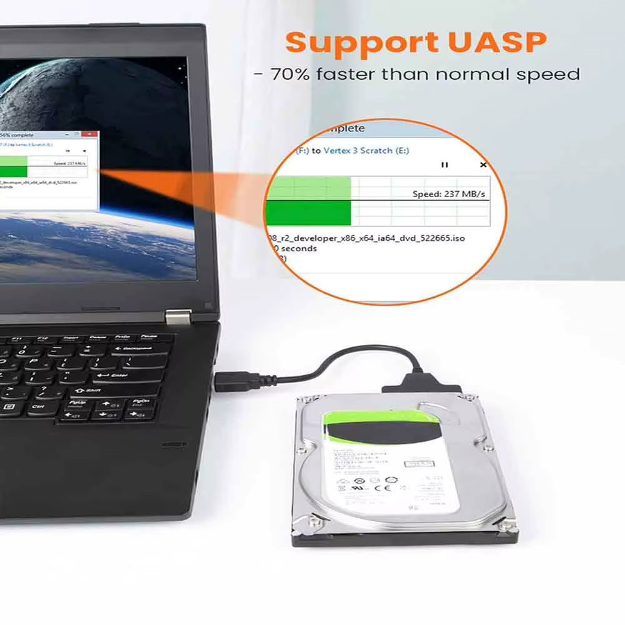 USB-C zu SATA III Adapterkabel für 2,5 Zoll SSD und Festplatten, Schwarz - Bild 5
