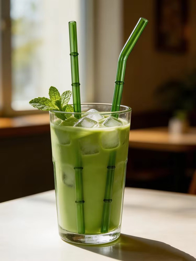 AJOYOUS 8-teiliges Glasstrohhalm-Set in Grün mit Reinigungsbürste für Milchshakes, Säfte und Kaffee - Bild 3