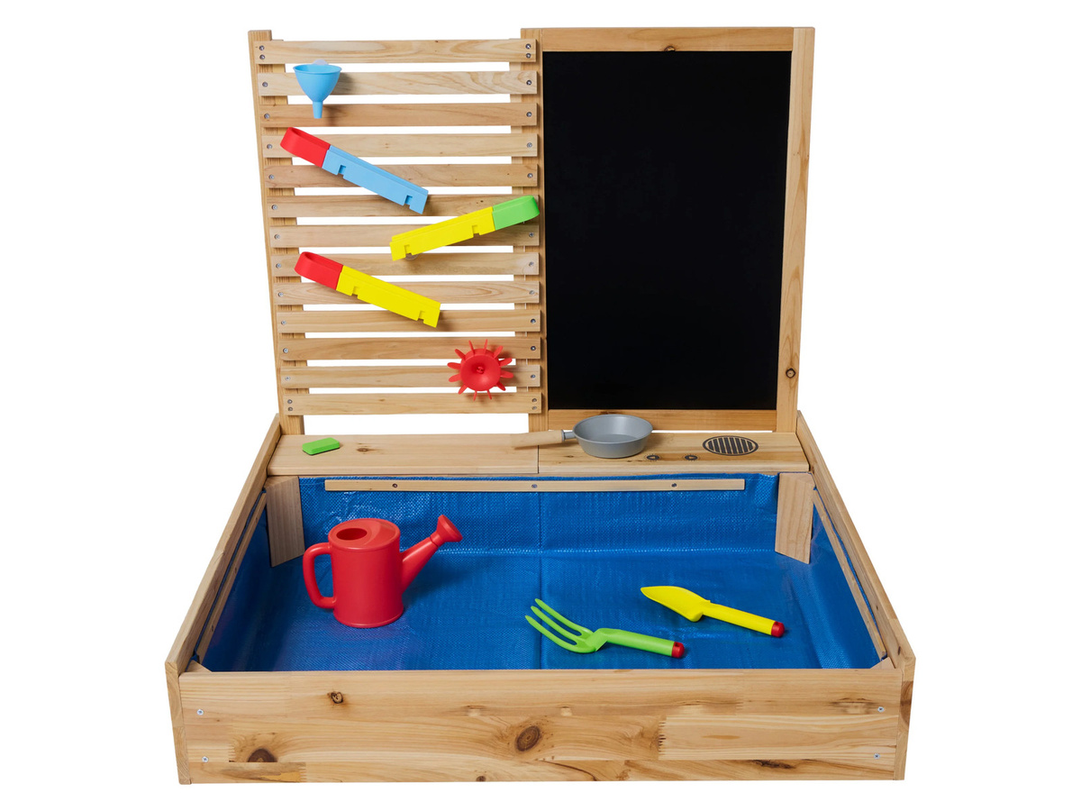 LUPILU Sandkasten aus Holz mit Wasserspielwand in Braun, 28-teilig - Bild 2
