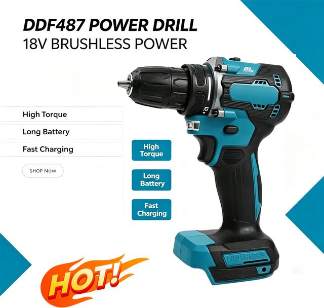 Makita DDF487 18V Bürstenloser Akku-Schrauber und Schlagbohrmaschine in Blau - Bild 1