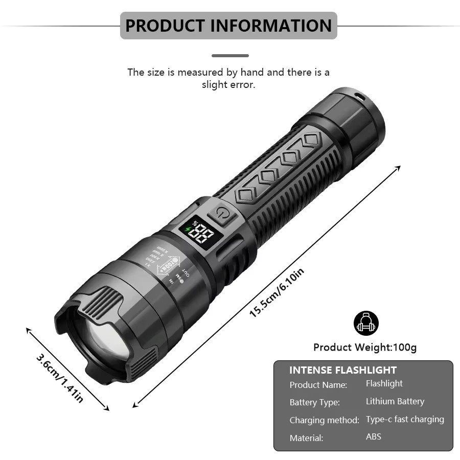 Heinast Tragbare Teleskop-Zoom Taschenlampe in Schwarz mit 3 Beleuchtungsmodi, wiederaufladbar und wasserdicht - Bild 2