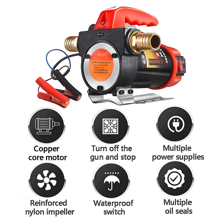 xmshxltd Kraftstoff-Förderpumpe für Diesel und Öl, 12V/24V, 60L/min, Selbstansaugend mit Automatischer Abschaltung, Farbe: Rot - Bild 2
