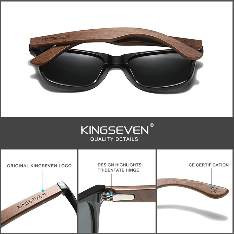 KINGSEVEN Sonnenbrille, Holz, Vollrand, square, schwarz, Herren - Bild 3