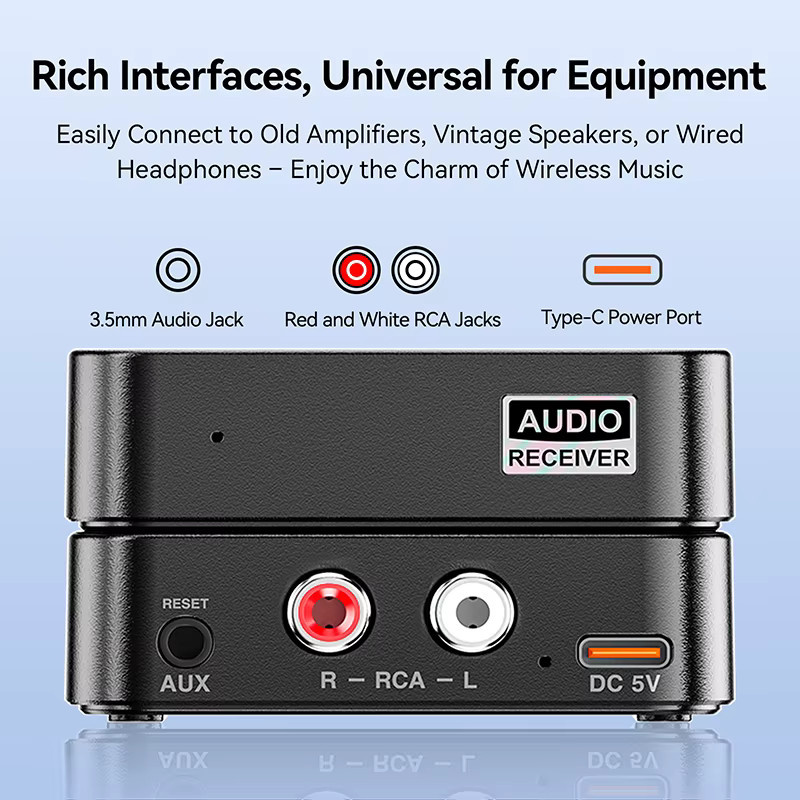 Kebidu Bluetooth 6.0 Empfänger mit 3,5-mm-AUX und RCA Anschlüssen, Wireless Stereo Musik-Adapter mit Mikrofon, Schwarz - Bild 6