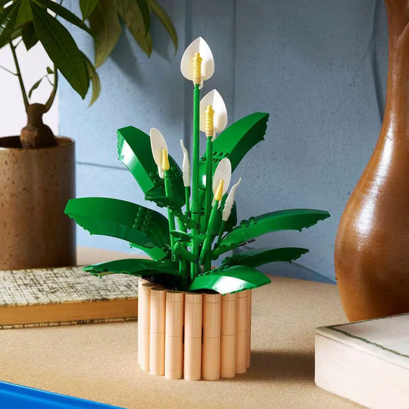 CZSAE MOC DIY Blumen-Bausatz Friedenslilie in Tiefer Saphir, botanische Dekoration für Erwachsene, 474 Teile, Grün/Weiß - Bild 4