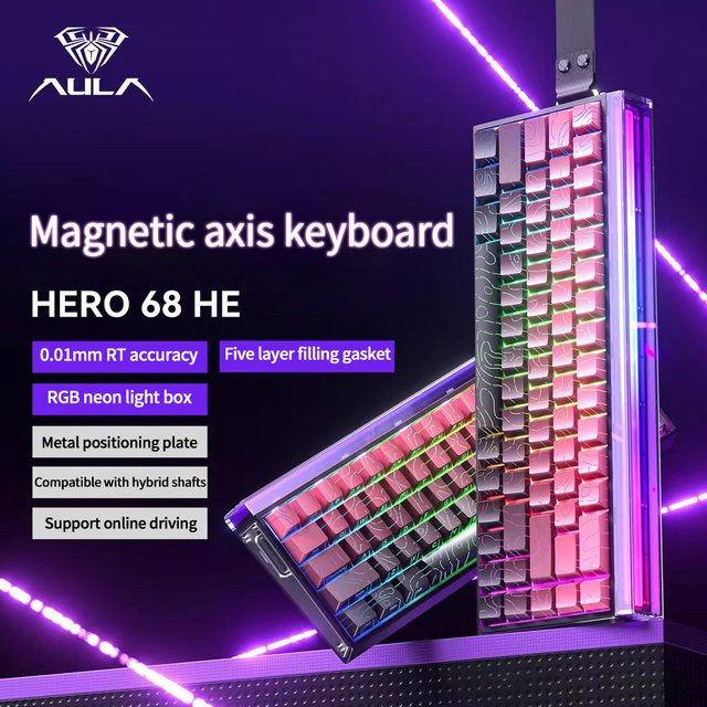 AULA HERO 68 HE Gaming-Tastatur in Weiß mit magnetischen Hall-Effect-Schaltern, 60% Layout, RGB-Beleuchtung, Hot-Swap und 8K Returnrate für E-Sport-Gamer - Bild 1