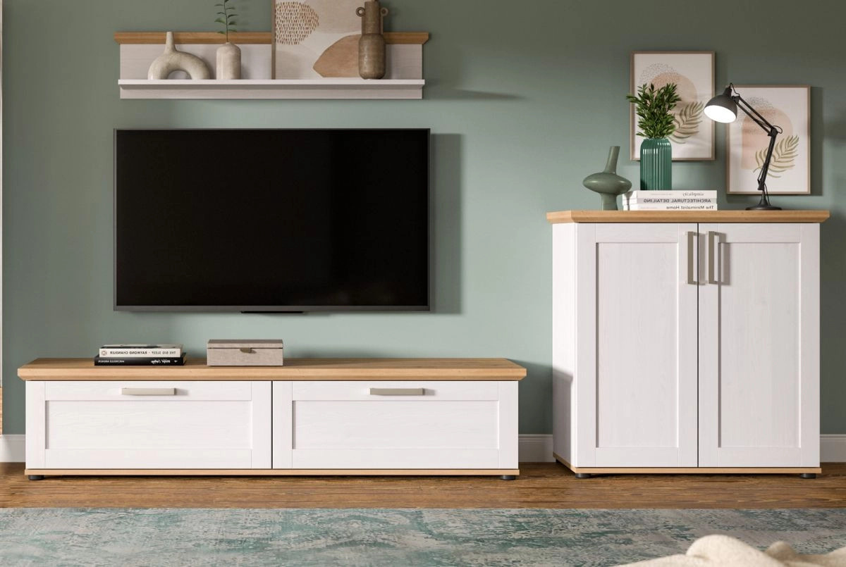 Inn.Furn Wohnwand Mirano 3-teilig im Landhausstil in Weiß Lärche, Breite: 260 cm - Bild 1