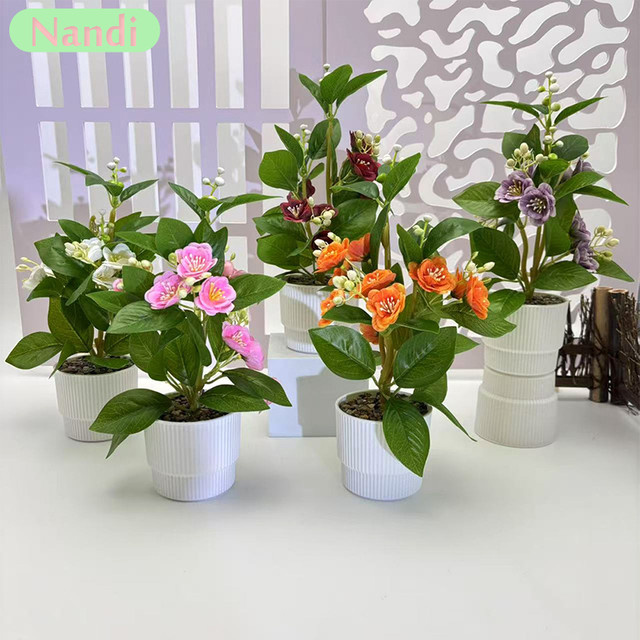 NANDI Künstliche Jasmin-Regenblumen-Stein-Bonsai Pflanze in Weiß für Bürodekoration und Hochzeitsfotografie - Bild 1