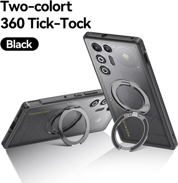 Stoßfeste magnetische Handyhülle für ZTE Nubia Red Magic 11 Pro Plus in Schwarz und Grau mit mattem PC-Design und drehbarem Metallring-Halter - Bild 1