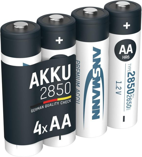Ansmann NiMH Akku Mignon AA Typ 2850 mit mindestens 2650 mAh, 4er Blister, Weiß - Bild 1