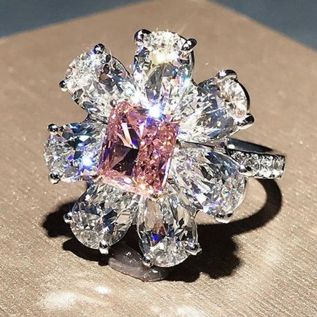 Huitan Ring, rosa Blumendesign, Zirkonia, Kupfer, Damen - Bild 1