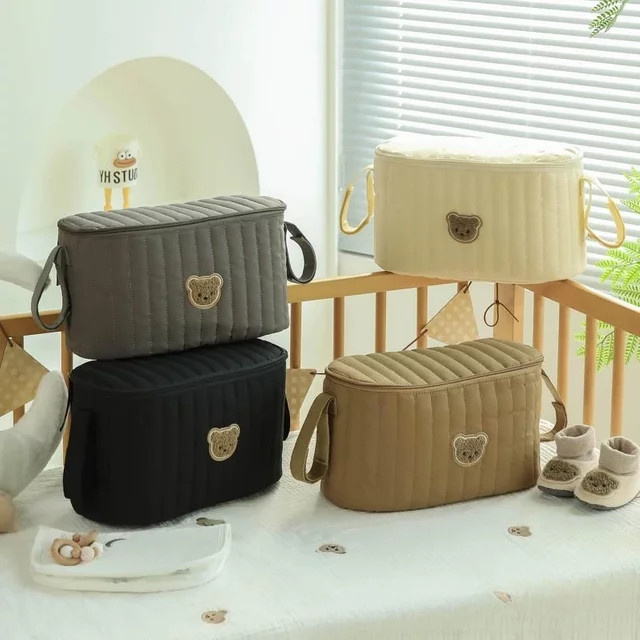 Multifunktionale Baby Kinderwagen Organizer Tasche zur Isolierung und Aufbewahrung von Windeln in Schwarz und Beige - Bild 1