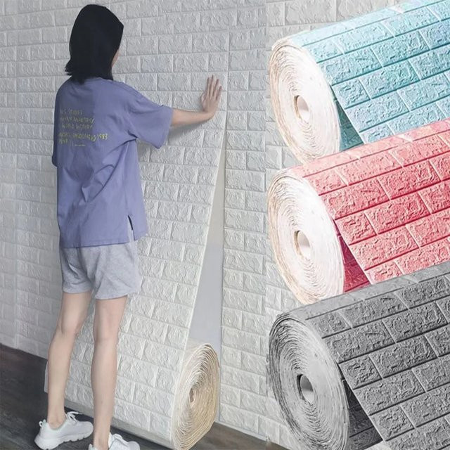 Selbstklebende 3D Ziegel Muster Wand Tapete von ctzsoop in Weiß, wasserdicht, Breite: 70 cm, Länge: 100 cm - Bild 1