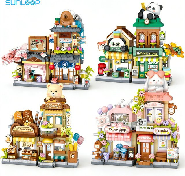 SUNVERY Street View Serie Capybara-Haus, Panda-Buchladen, Modellbausteine - Bild 1