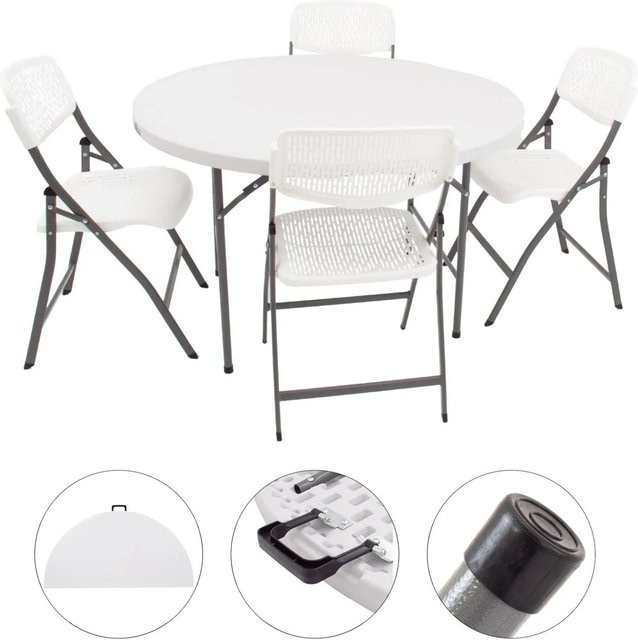 TRUTZHOLM Campingset mit rundem Klapptisch und 4 Klappstühlen in Anthrazit und Weiß, Durchmesser: 120 cm, Höhe: 74 cm - Bild 1