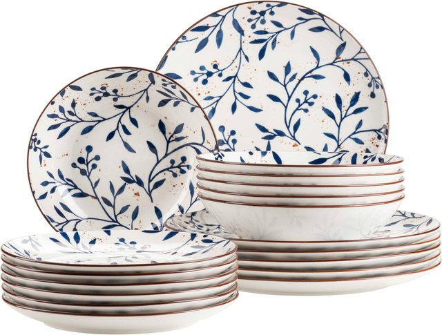 Mäser Teller Set Olive Türkis aus Porzellan mit floralem Design - Bild 1