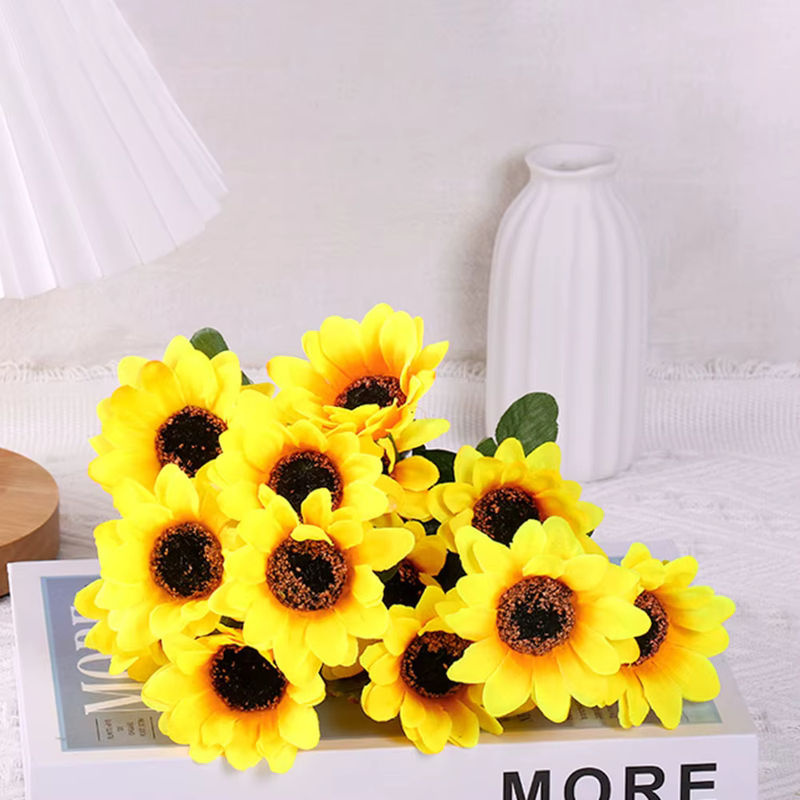 Künstlicher Sonnenblumenstrauß in Gelb mit 7 Köpfen für Hochzeiten und Heimdekoration im Landhausstil - Bild 3