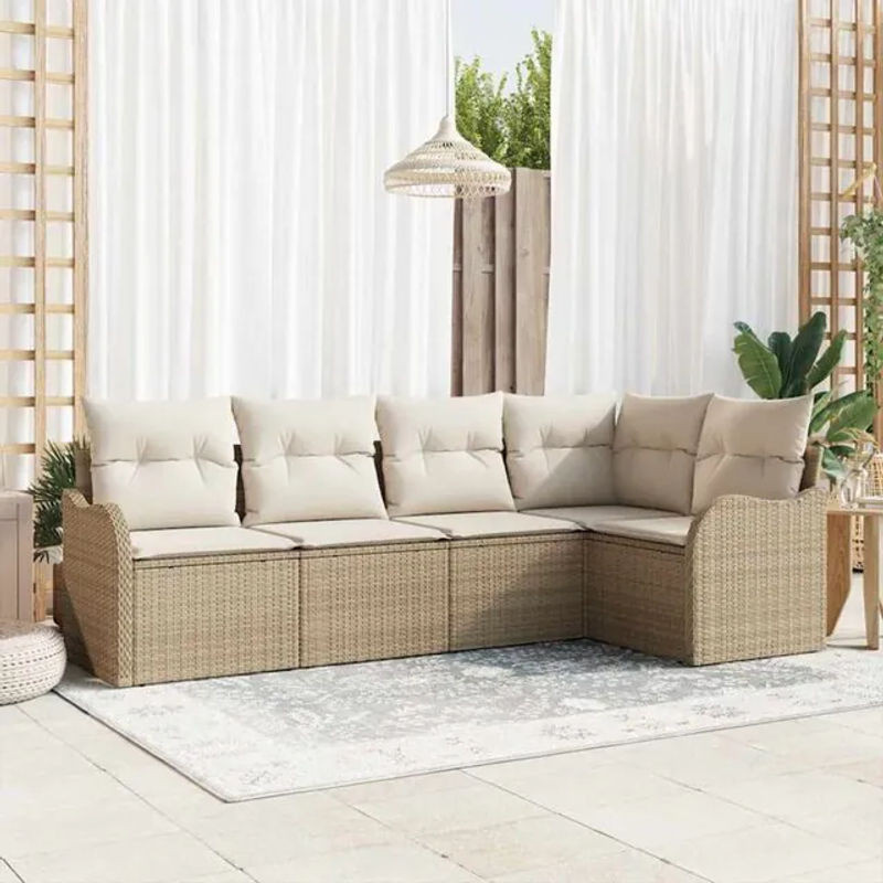 vidaxl Garten-Sofa-Set aus Poly-Rattan mit 5-teiligem Zubehör und integriertem Stauraum in Beige - Bild 1