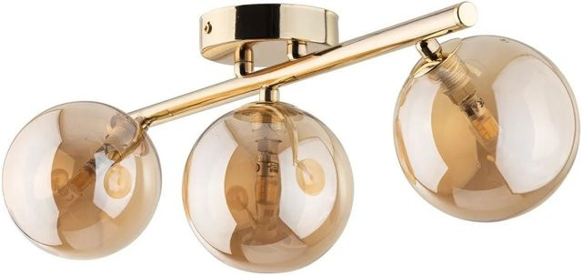 Licht-Erlebnisse Deckenleuchte Modern 3-Flammig aus Metall und Glas in Gold mit Bernstein Rauchglas Kugelschirm für G9 Leuchtmittel - Bild 1