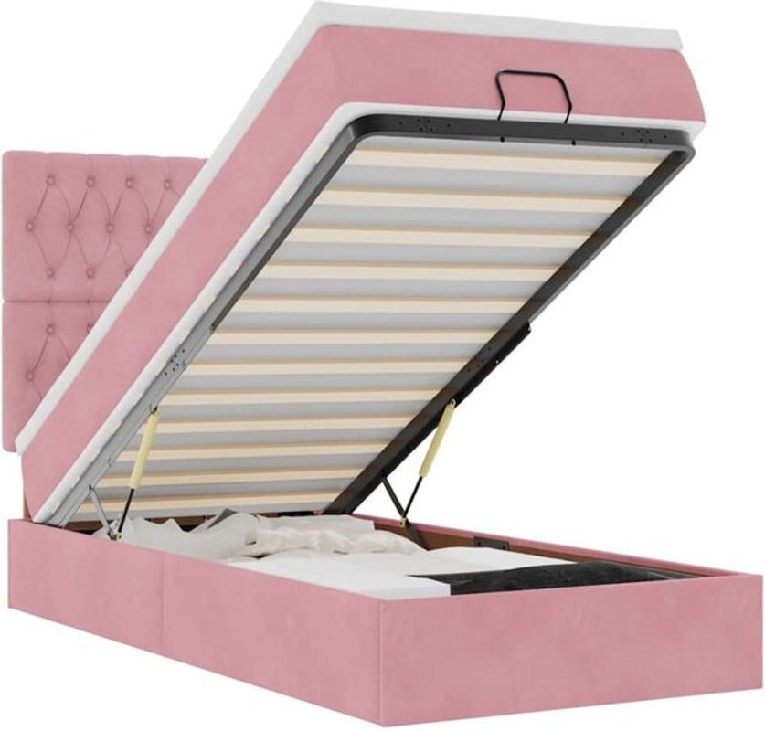 vidaxl Ottoman Polsterbett mit Matratze aus Samt in Rosa, B/T/H: 90 x 200 x 118 cm - Bild 1