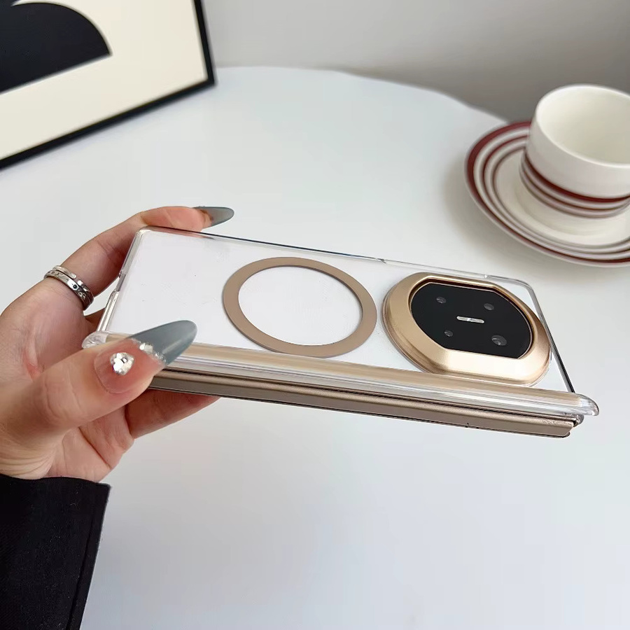 Magnetische MagSafe Schutzhülle für Huawei Mate X7 X6 X5 X3 in Transparent und Rot mit Scharnier und zentraler Achse - Bild 2