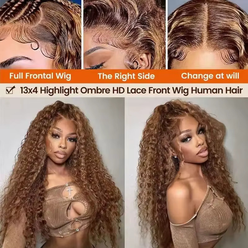 TTSMINS Wasserwellen-Highlight-Perücke, 4/27 Ombre Echthaar, 13x4 HD Lace Front, 250% Dichte - Bild 5