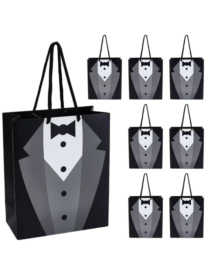 12er-Pack Smoking-Geschenktüten aus Papier in Schwarz-Weiß mit Griff, B/H/T: 23,1 x 23,1 x 3,0 cm - Bild 6