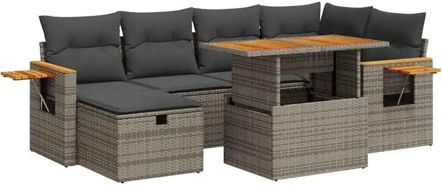 vidaXL 8-teilige Garten-Sofagarnitur in L-Form mit Kissen und Couchtisch, Grau, Poly-Rattan mit Metallgestell - Bild 1