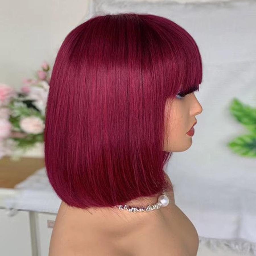 Lolely Dream Bob-Perücke aus Echthaar, weinrot, mit Pony, Damen - Bild 2