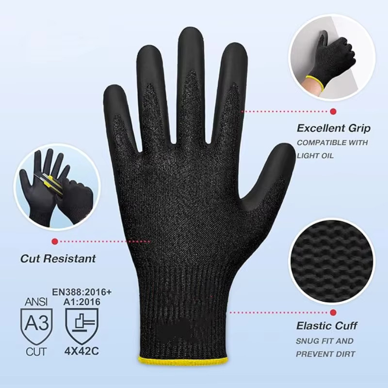 INMAICH Sicherheits-Arbeitshandschuhe aus PU-beschichtetem Material, 2/6 Paar nahtlose Strickhandschuhe für Mechaniker, Reinigung und Automobil, Damen und Herren - Bild 2