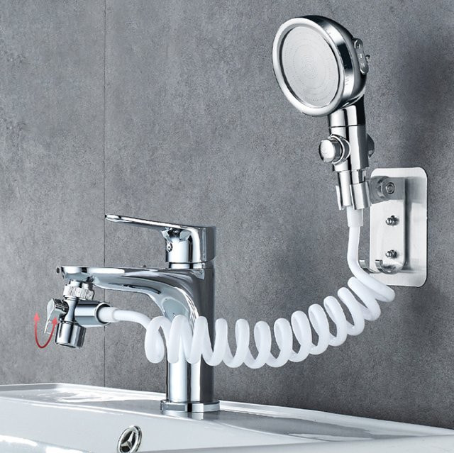 Externe Dusche als Wasserhahn-Extender für Pool und Badezimmer in Silber/Chrome - Bild 1