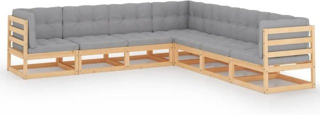 vidaXL 7-tlg Garten-Lounge-Set aus massivem Kiefernholz in L-Form mit grauen Polsterkissen - Bild 1