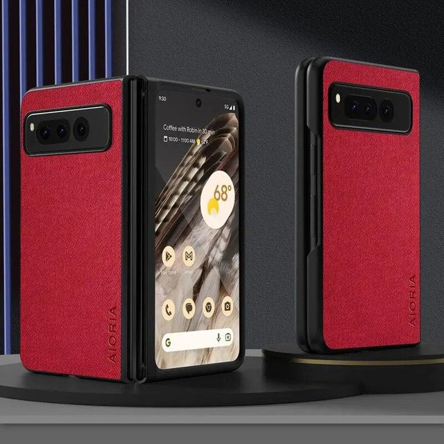Aioria Luxus-Textil-Lederhülle für Google Pixel Fold 5G mit weicher TPU-Hartschale in Rot - Bild 1