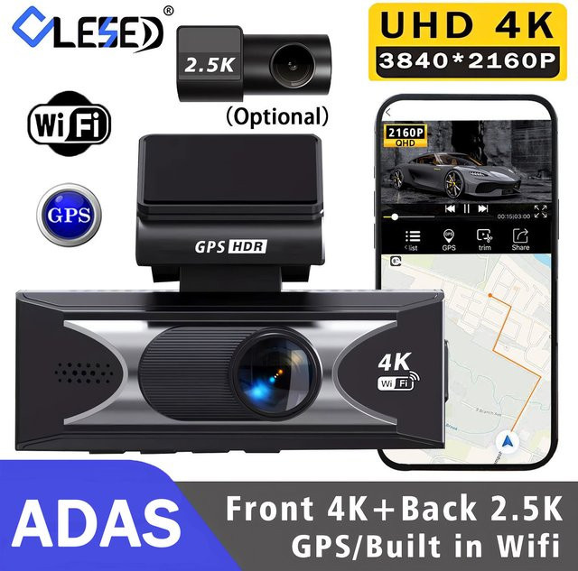 4K UHD Dash Cam mit Dual Objektiv, ADAS, 5G WiFi und GPS, Video Drive Recorder mit HDR Nachtsicht, Schwarz - Bild 1