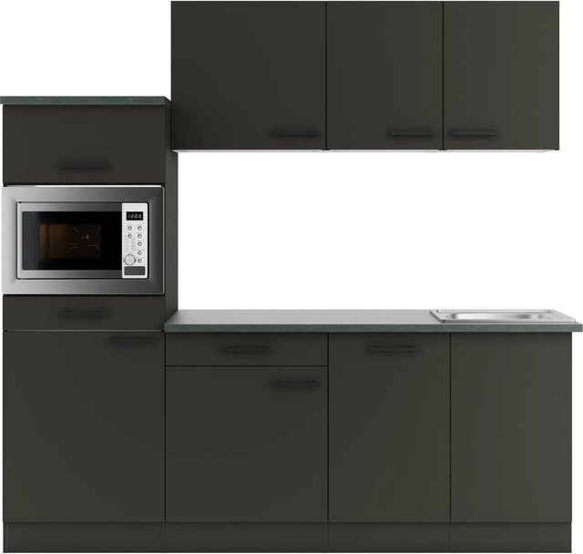 OPTIFIT Madrid420 Küchenzeile in Anthrazit mit modernem Design und melaminbeschichteter Qualitätsspanplatte, Breite: 210 cm, Tiefe: 55 cm, Höhe: 81,5 cm - Bild 1