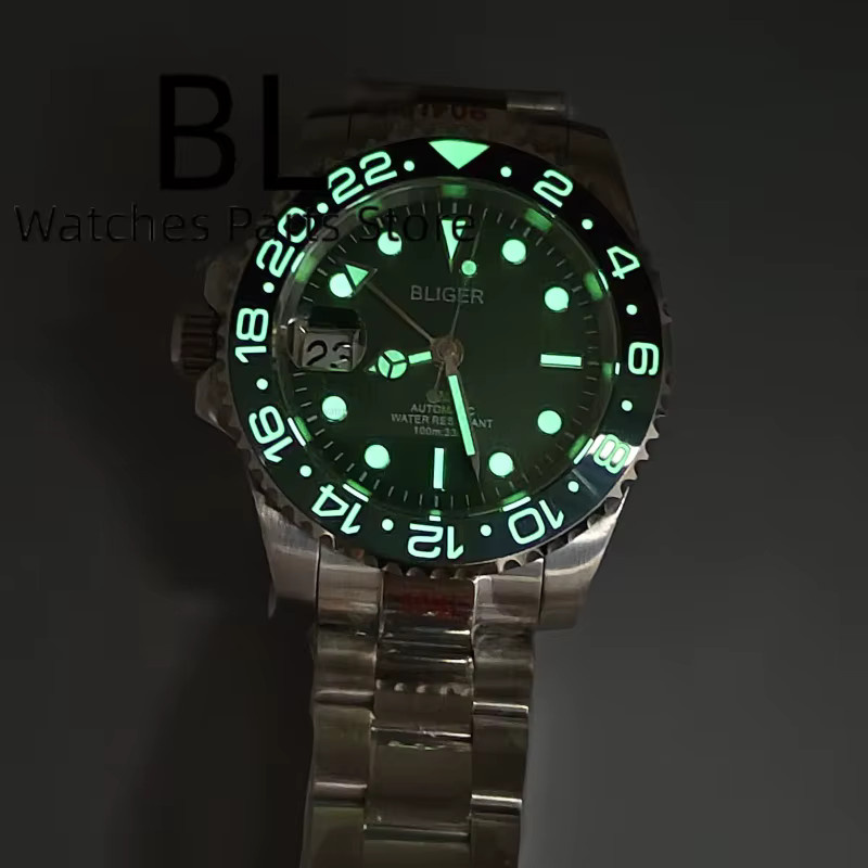 BLIGER Armbanduhr, Automatik, Edelstahl, Keramik, Grün, Schwarz, 40 mm, Herren - Bild 2
