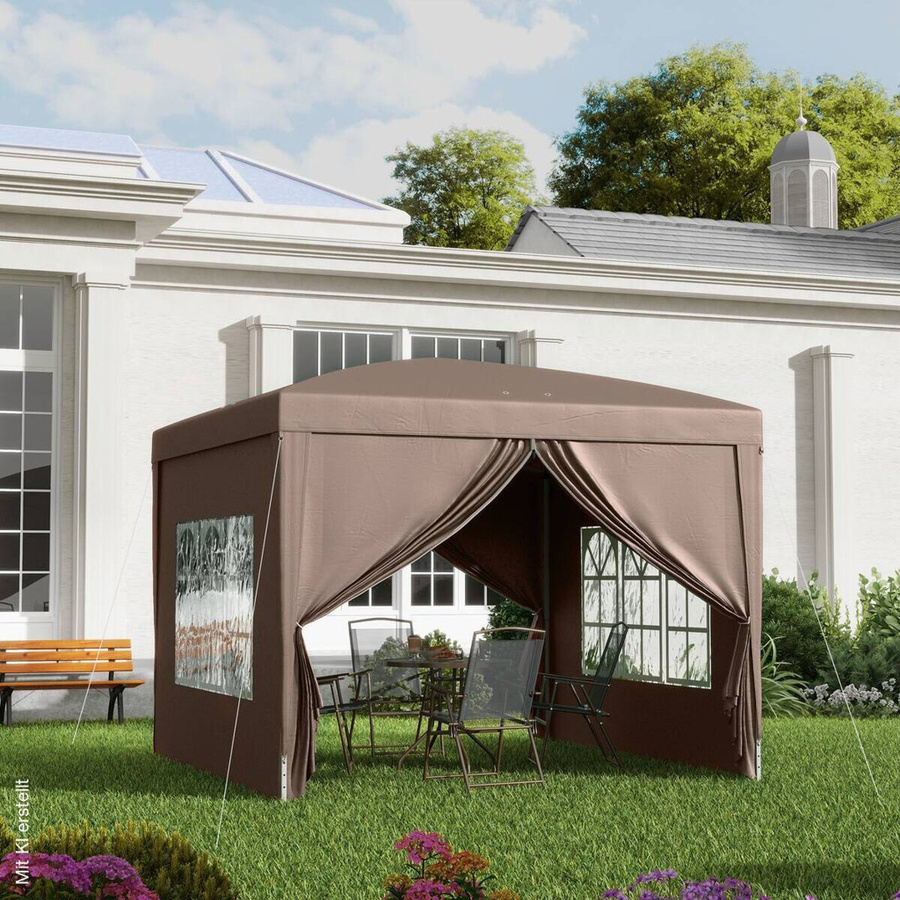 Outsunny Pavillon aus Polyester und Stahl in Braun mit Fenstern, B/H/L: 295 x 258 x 295 cm - Bild 3