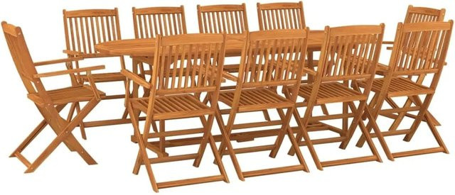 vidaXL 11-tlg. Garten-Essgruppe aus Akazien-Massivholz in Braun, B/T/H: 220 x 90 x 75 cm - Bild 1