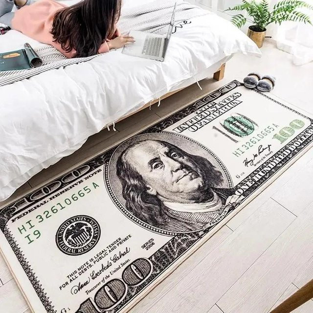 Karpetti Teppich mit USA Dollar Design in Grün, rutschfeste Bodenmatte aus Polyester, B/T: 60 x 180 cm - Bild 1