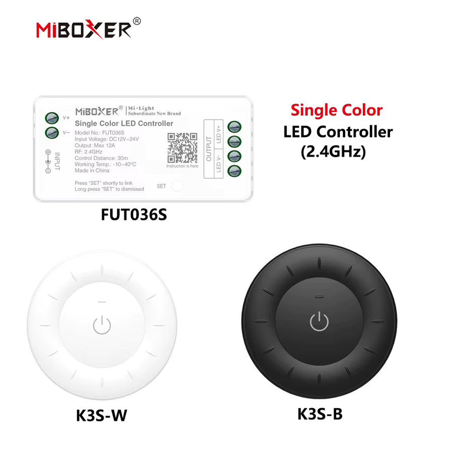 MiBoxer FUT036S+K3P/K3/K3S Drahtloser 2,4GHz RF LED-Controller für einfarbige COB und LED-Streifen, 12A pro Kanal, DC12-24V - Bild 2