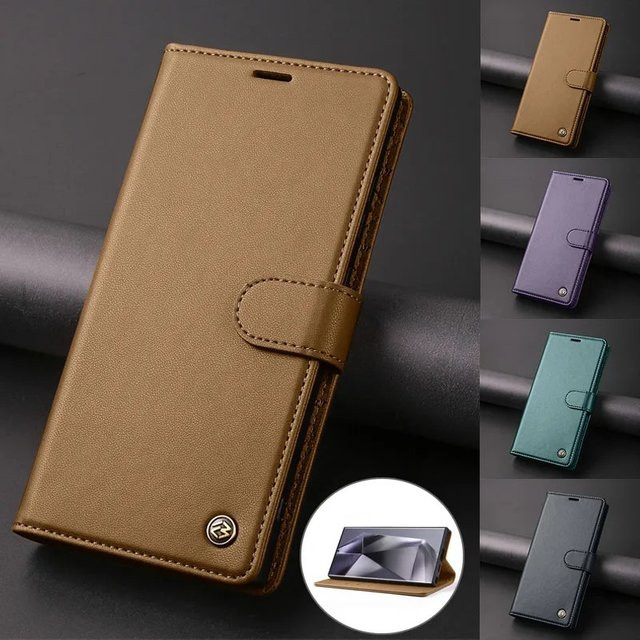 Retro Magnetische Lederhülle für Samsung Galaxy S25 S24 S23 S22 S21 A15 A25 A35 A55 A16 A36 A56 als Brieftasche mit Kartenfach in Schwarz - Bild 1