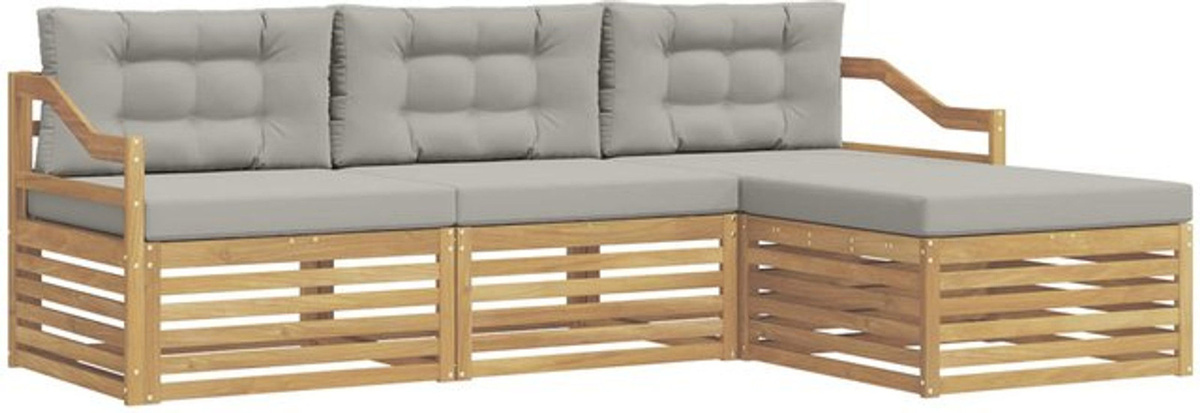 vidaXL Outdoor-Sofagarnitur aus 4 Teilen in Weiß und Grau aus modernem Polyester Loungemöbel - Bild 1