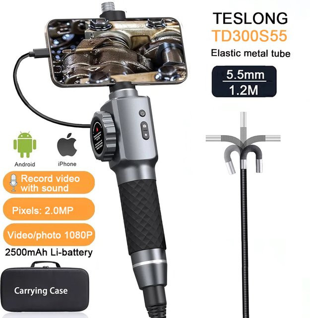 Teslong Artikulierende Endoskopkamera mit 2,0 MP und 5,5 mm Objektiv für Android und iOS zur Videoaufnahme mit Ton - Bild 1